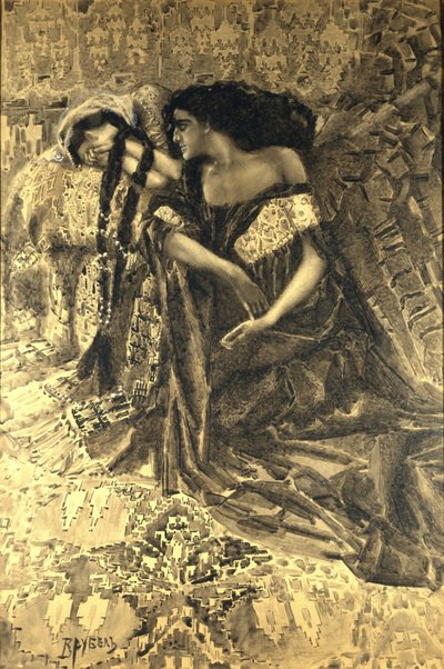 Tamara og Dæmon. Illustration til digtet Dæmonen af Mikhail Lermontov, 1890-1891 af Mikhail Aleksandrovich Vrubel
