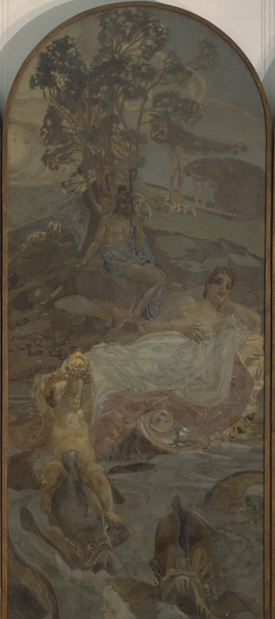 Venus, Amor og Paris Triptykon The Judgment of Paris, centrale del, 1893 af Mikhail Aleksandrovich Vrubel