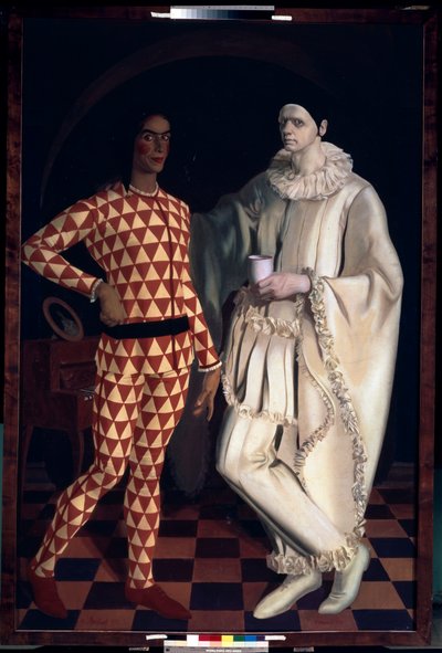 Harlekin og Pjerrot (Selvportrætter, i kostumer fra Comedia dell Arte) - Harlekin og Pjerrot (Selvportrætter) - Maleri af Alexander Yevgenyevich Yakovlev (Alexandre Iacovleff) (1887-1938), olie på lærred af Mikhail Nikolayevich Yakovlev