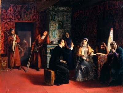 Marina Mniszech med sin far under arrest, 1883. af Mikhail Petrovich Klodt