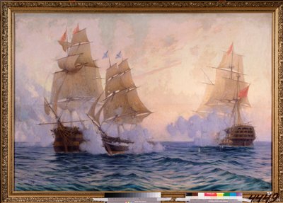 Briggen Mercury kæmper mod to tyrkiske fartøjer, 14. maj 1829 (episode af den russisk-tyrkiske krig af Mikhail Stepanovich Tkatchenko