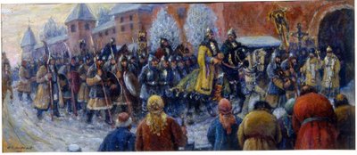 Alexander Nevskys ankomst til Novgorod efter slaget ved isen af Mikhail Vasilievich Nesterov