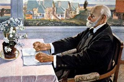 Ivan Pavlov i sit hus, nær Sankt Petersborg af Mikhail Vasilievich Nesterov