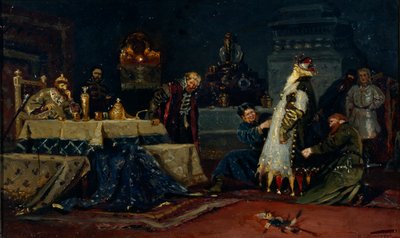 Falder sod. Boyar Druzhina Andreevich Morozov før Ivan den Forfærdelige, 1885 af Mikhail Vasilievich Nesterov