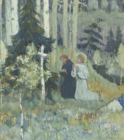 Grundlæggelsen af Trinity-Sergius klosteret af Mikhail Vasilievich Nesterov
