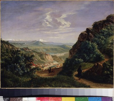 Udsigt over Pyatigorsk, Rusland (Udsigt over Pyatigorsk). Maleri af Mikhail Yuryevich Lermontov (1814-1841), olie på lærred af Mikhail Yuryevich Lermontov