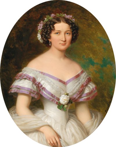 Portræt af grevinde Maria Gabriella Josepha Anna Szápáry 1834-1912, født Atzél de Borosjenö, 1857. af Miklós Barabás