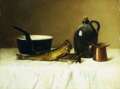 Stilleben med sild, gryde, kande og mål, 1908 af Milne Ramsey
