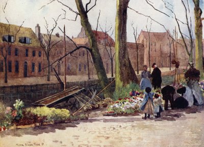 Blomstermarked, Haarlem (farve litho) af Mima Nixon