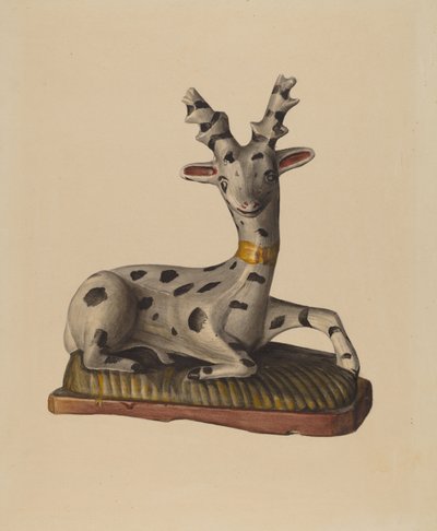 Hjort af kridt, ca. 1938 (akvarel) af Mina Lowry