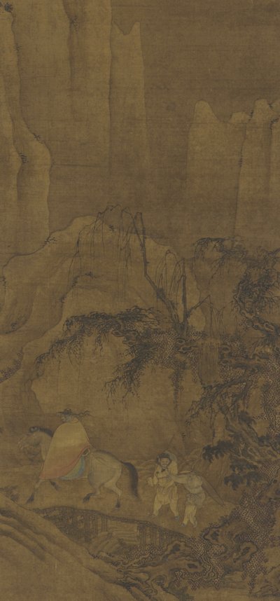 En rejsende til hest med ledsagere af Ming Dynasty Chinese School