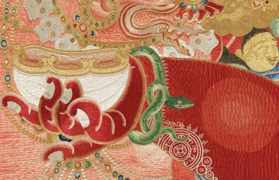 Detalje af kejserlig broderet silke-thangka af Ming Dynasty Chinese School