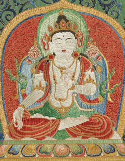Detalje af kejserlig broderet silke-thangka af Ming Dynasty Chinese School
