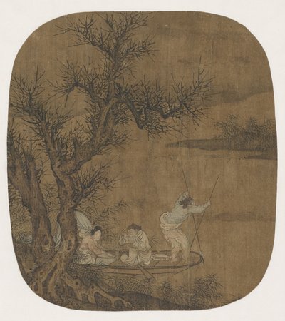 Nyder et måltid om bord på en båd, 16.-17. århundrede (blæk og farve på silke) af Ming Dynasty Chinese School
