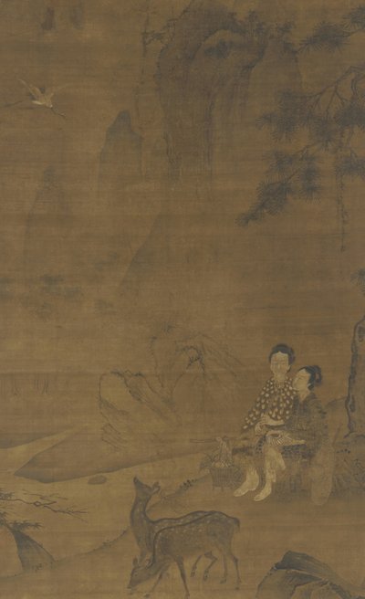 Kvindelige udødelige samler urter af Ming Dynasty Chinese School