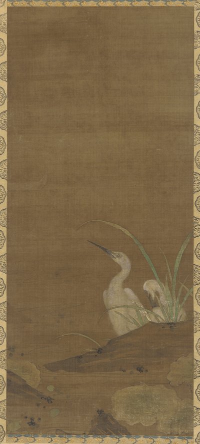 Hejrer og vandplanter (blæk og farve på silke) af Ming Dynasty Chinese School