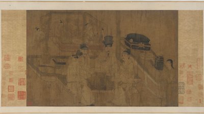 The Double Screen: Emperor Li Jing Watching his Brothers Play Weiqi (blæk & farve på silke) af Ming Dynasty Chinese School
