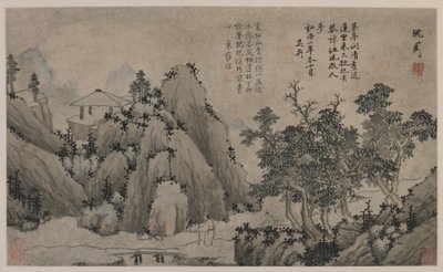 Gåtur ved en bjergstrøm (blæk og farve på papir) af Ming Dynasty Chinese School