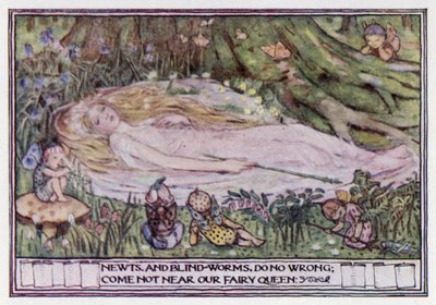 Fra "En skærsommernatsdrøm". William Shakespeare (farve litho) af Minnie Didbin Spooner