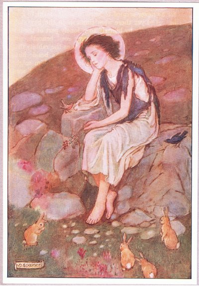 Det var den lille grå vej nedenunder, som hans øjne var rettet mod (farve litho) af Minnie Didbin Spooner