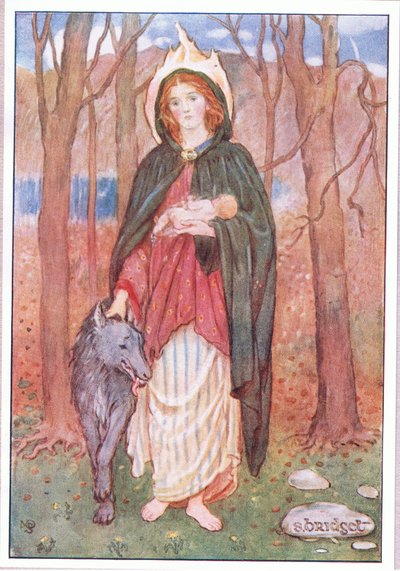 St. Bridget of the Mantle (farve litho) af Minnie Didbin Spooner