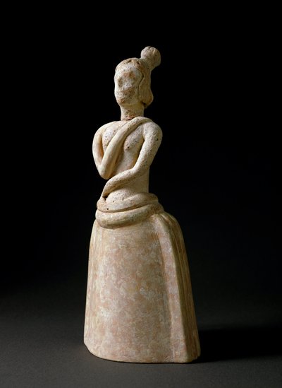Minoisk kunst: terrakottafigur af kvinde i en holdning af tilbedelse. Fra helligdommen Piskokephalo på Kreta. 1700-1450 f.Kr. Svag. 24,6 cm Heraklion, arkæologisk museum af Minoan