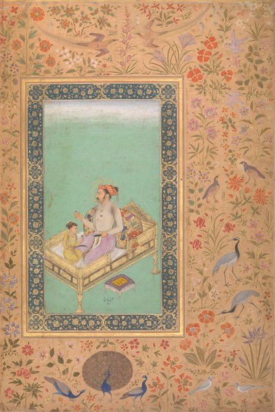 Kejseren Shah Jahan med hans søn Dara Shikoh, Folio fra Shah Jahan Album, Verso: Ca.1620 af Mir 