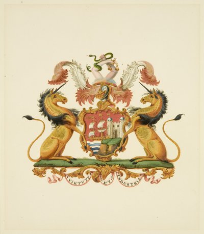 Arms of the City of Bristol, ca. 1830 (blyant og akvarelpapir) af Miss (attr.to) Braikenridge