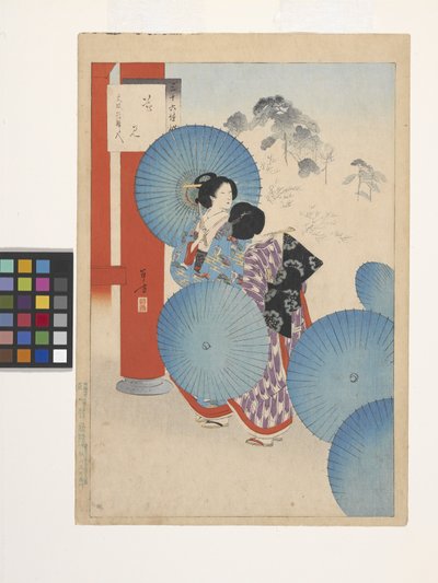 Blomstervisning, Ladies Of The Bunsei Era (træbloktryk i farver) af Mizuno Toshikata