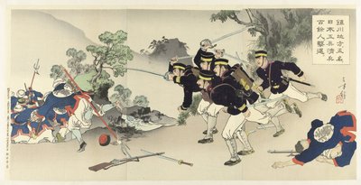 I Chinchon-regionen udviser fem militæringeniører mere end hundrede kinesiske soldater Chinsen chihô ni gomei no Nihon kôhei Shinhei hyakuyonin kitai af Mizuno Toshikata