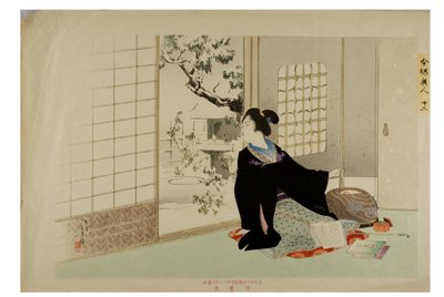 Udsigt til sne. Fra serien Modern Beauties, ca. 1897-1899 (træsnit på papir) af Mizuno Toshikata