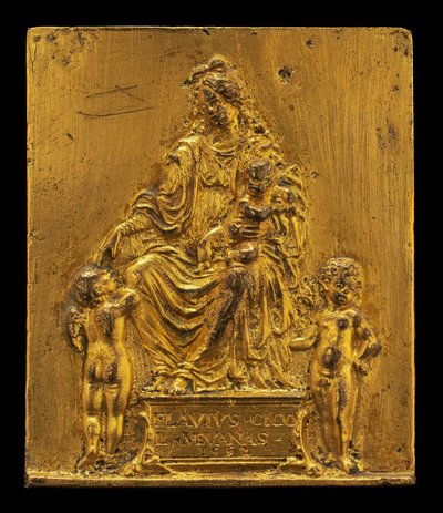 Madonna og barn tronet med to engle, 1552. af Moderno