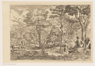 Skovlandskab med satyrer Landskaber efter Titian (serietitel) af Moise Jean Baptiste Fouard