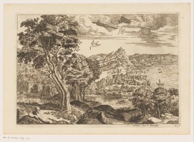 Kystlandskab med flyvende fugle Landskaber efter Titian (serietitel) af Moise Jean Baptiste Fouard