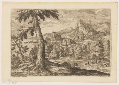 Landskab med figurer langs en flod Landskaber efter Titian (serietitel) af Moise Jean Baptiste Fouard