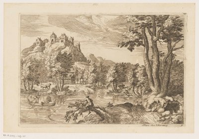 Landskab med lystfiskere Landskaber efter Titian (serietitel) af Moise Jean Baptiste Fouard