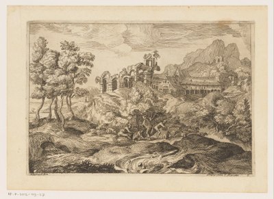 Landskab med hyrder med en flok ved en ruin Landskaber efter Titian (serietitel) af Moise Jean Baptiste Fouard