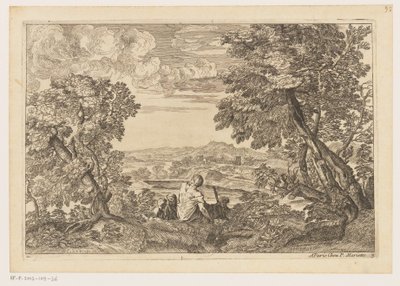 Landskab med fire hvilende mænd Landskaber efter Titian (serietitel) af Moise Jean Baptiste Fouard