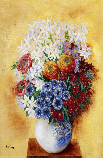 Blomsterbuket på gul baggrund; Bouquet au Fleurs sur Fond jaune, ca. 1934 (olie på lærred) af Moise Kisling