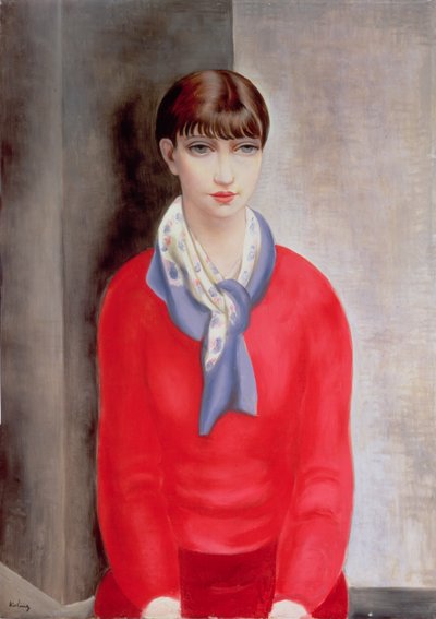 Kiki de Montparnasse i rød trøje og blåt tørklæde af Moise Kisling