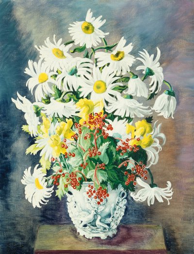 Hvide margueritter i en vase af Moise Kisling