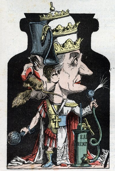 Allegorie du Concordat (skilt mellem Pius VII og Bonaparte) fra 1801 repræsenteret af Moloch som en kompressionsanordning med Napoleon III og paven af Moloch