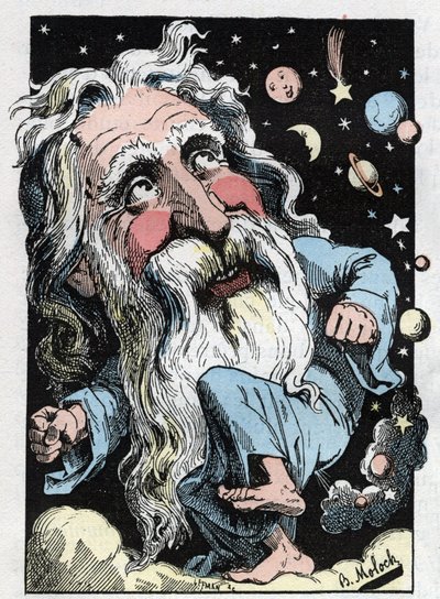 Allegory of God i "The Trombinoscope"" af Touchatout, tegneserie af B. Moloch fra 1882 (1849-1909). Privat samling. af Moloch