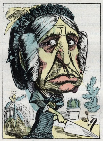 Allegori over "" stedmoderen "" (Belle mere) i "" Le Trombinoscope"" af Touchatout, karikatur af B. Moloch fra 1882 (1849-1909). Privat samling. af Moloch