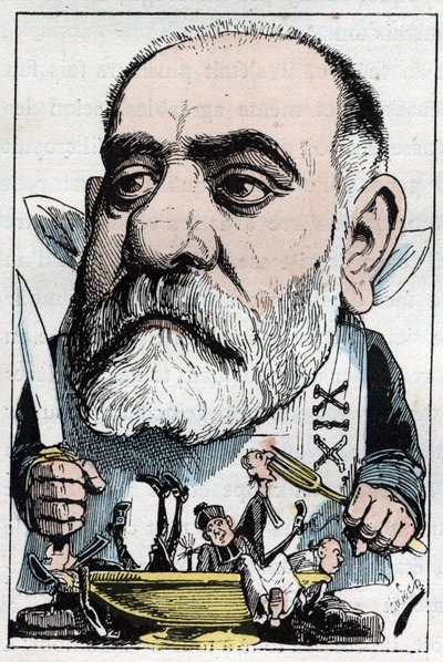 Tegneserie, der skildrer den dramatiske kritiker Francisque Sarcey (1827-1899 af Moloch