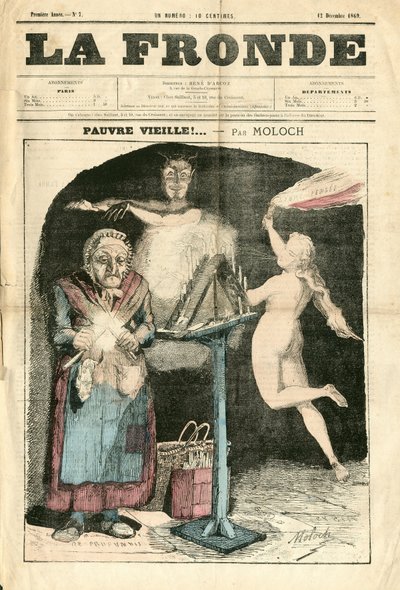 Omslag til “La Fronde (1869-1870)”, nummer 7, satirisk i farver af Moloch