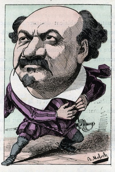 Portræt af Francois Pierre VILLARET (1830-1896) tenor af operaen mellem 1863 og 1882 i "" Le Trombinoscope"" af Touchatout, karikatur af B. Moloch fra 1882 (1849-1909). Privat samling. af Moloch