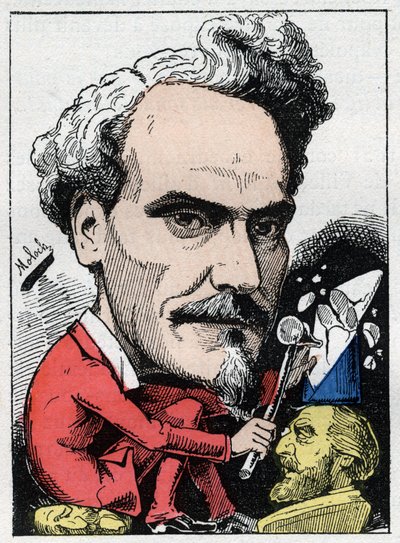 Portræt af Henri de Rochefort (1831-1913) Marquis de Rochefort, journalist, politiker og forfatter i "Le Trombinoscope"" af Touchatout, tegneserie af B. Moloch fra 1882 (1849-1909). Privat samling. af Moloch