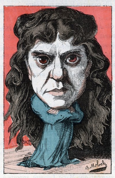 Portræt af Marie Laurent eller Marie LUGUET Fransk dramatisk kunstner fra det 19. århundrede i "" Le Trombinoscope""" af Touchatout, karikatur af B. Moloch fra 1882 (1849-1909). Privat samling. af Moloch