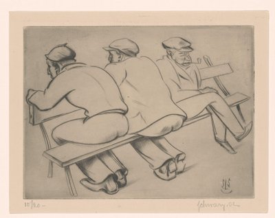 Tre mænd på en sofa af Mommie Schwarz (signed by artist)
